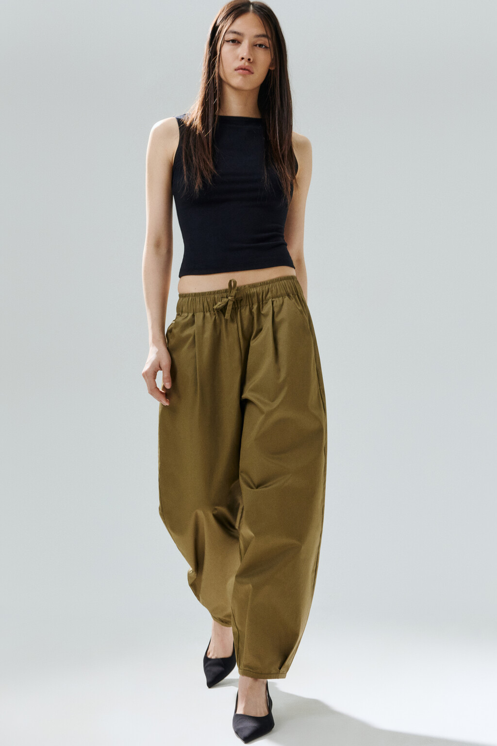 Брюки barrel fit из хлопка - цвет зеленый - 1