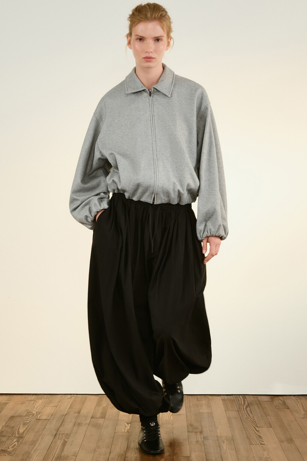 Брюки-аладдины широкие из хлопка - цвет черный - 1