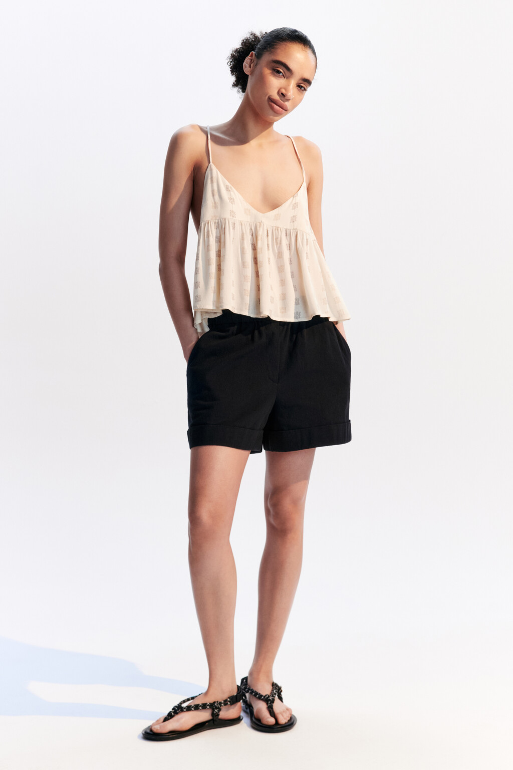 Шорты хлопковые с поясом-резинкой - цвет черный - 5