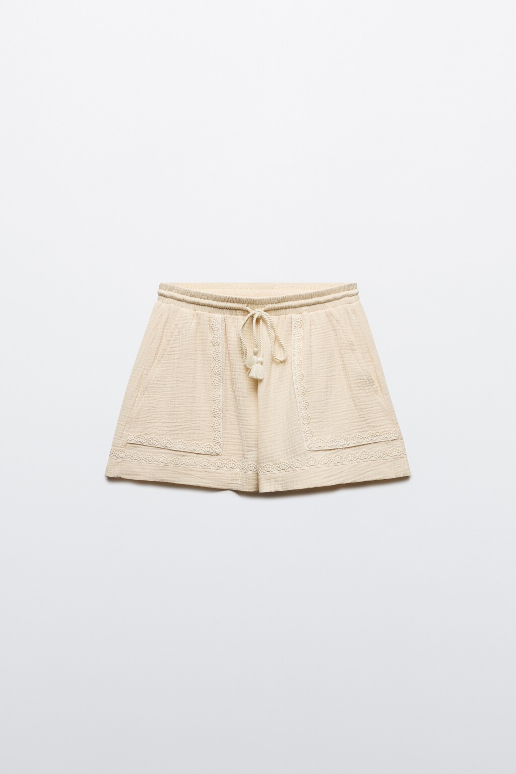 Шорты из муслина с кружевом - цвет бежевый - 8
