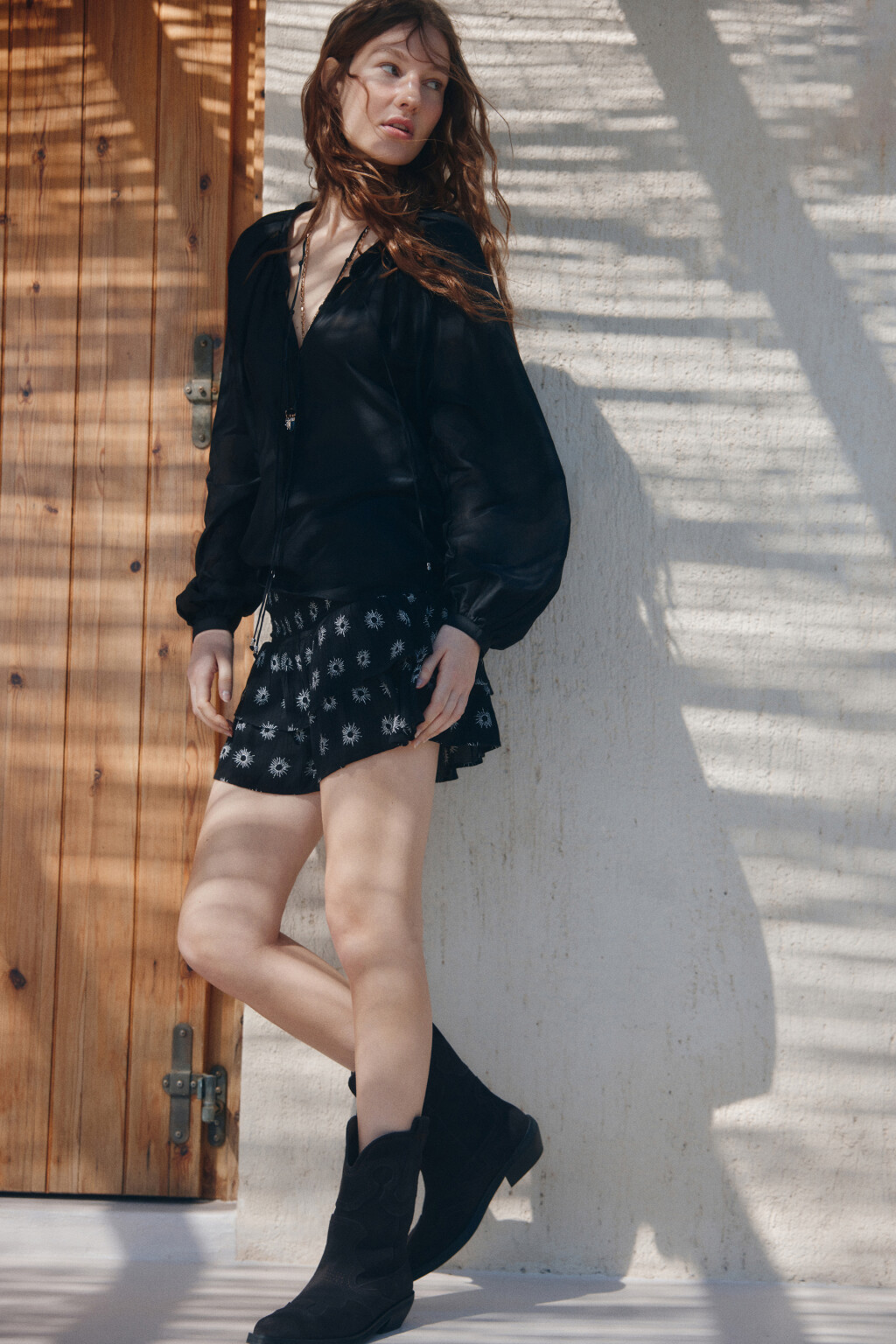 Юбка-шорты с оборками и воланами - цвет черный - 7