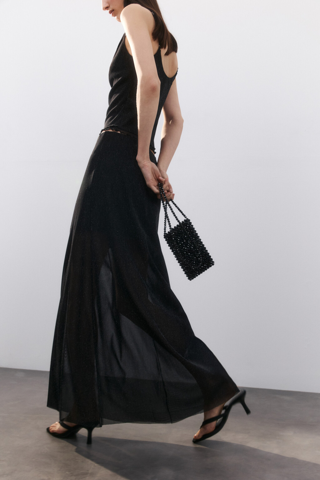 Юбка-годе макси с люрексом - цвет черный - 1