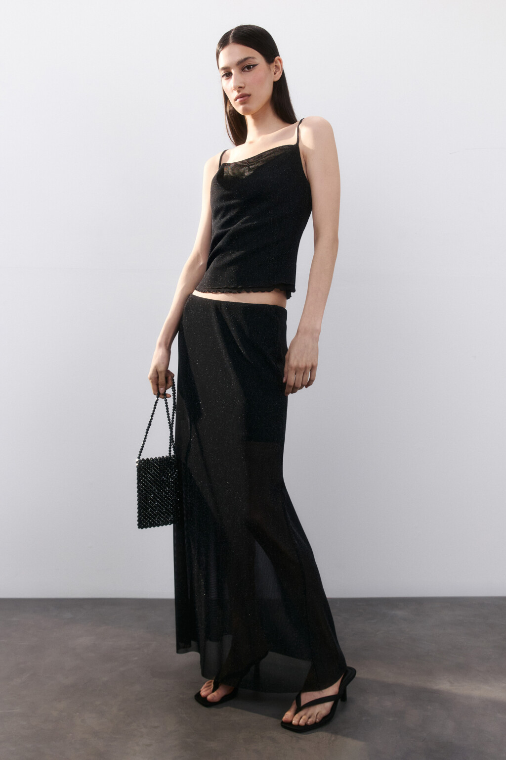 Юбка-годе макси с люрексом - цвет черный - 2