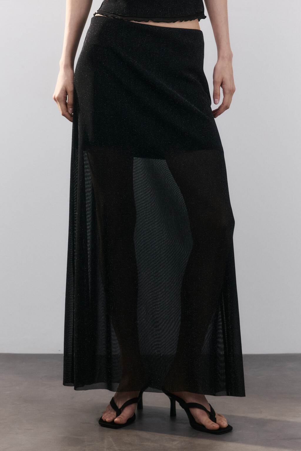 Юбка-годе макси с люрексом - цвет черный - 3