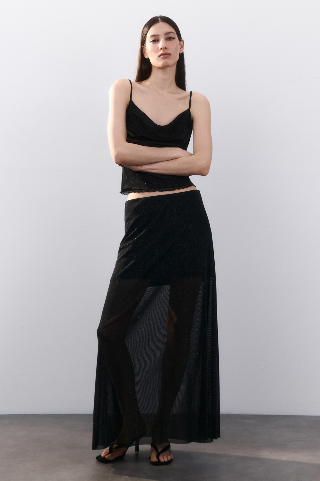 Юбка-годе макси с люрексом - цвет черный - 5