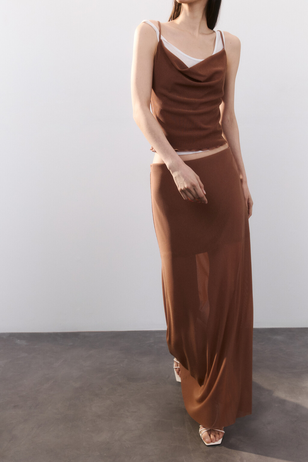 Юбка-годе макси с люрексом - цвет бежевый - 1