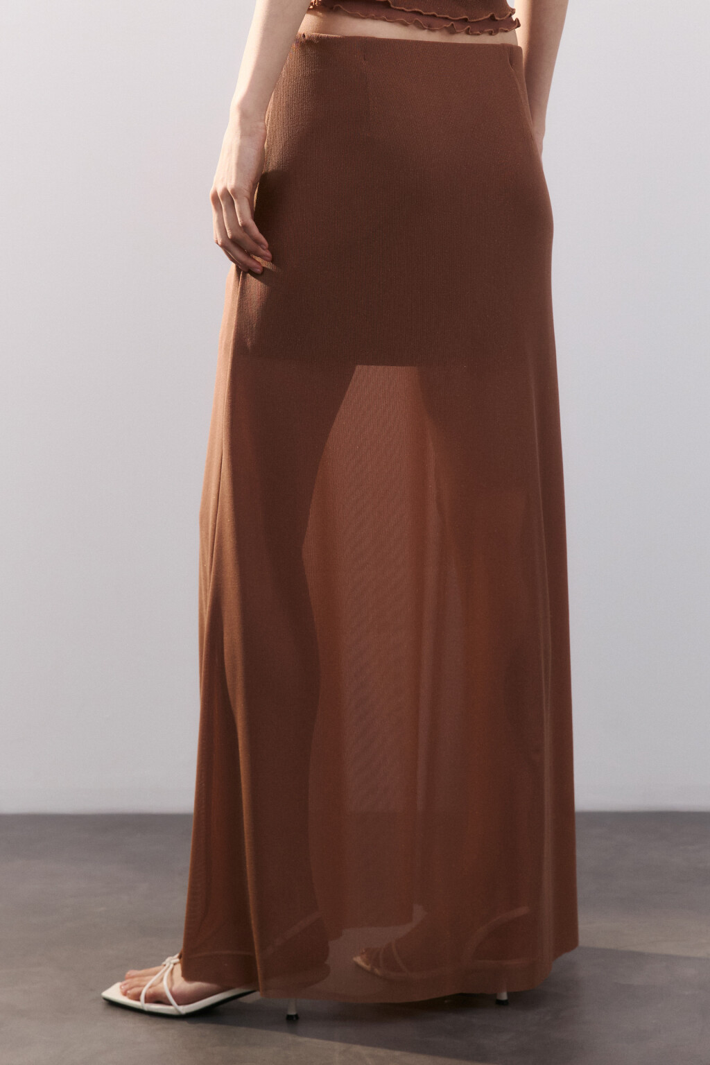 Юбка-годе макси с люрексом - цвет бежевый - 3