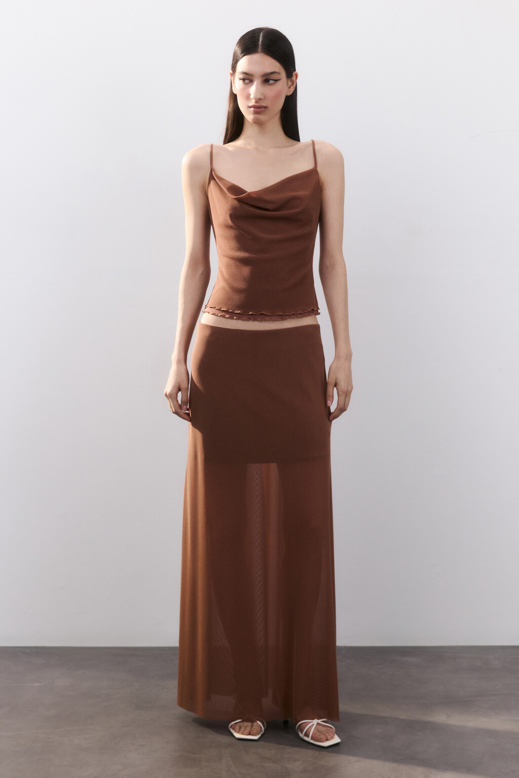 Юбка-годе макси с люрексом - цвет бежевый - 4