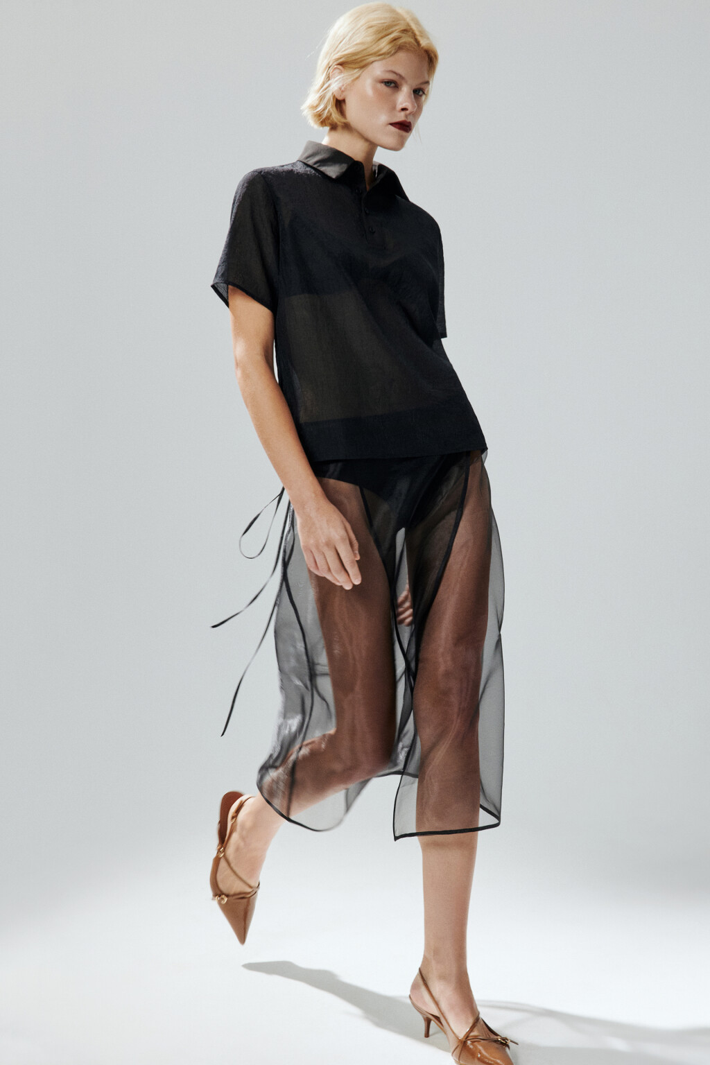 Юбка миди прозрачная на запах - цвет черный - 1