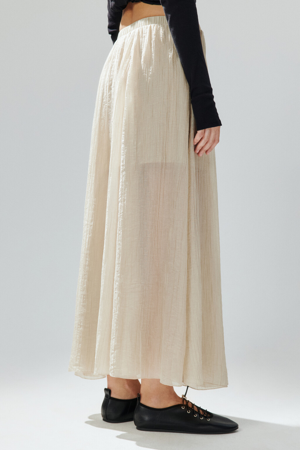 Юбка-трапеция макси из жатой ткани - цвет бежевый - 4