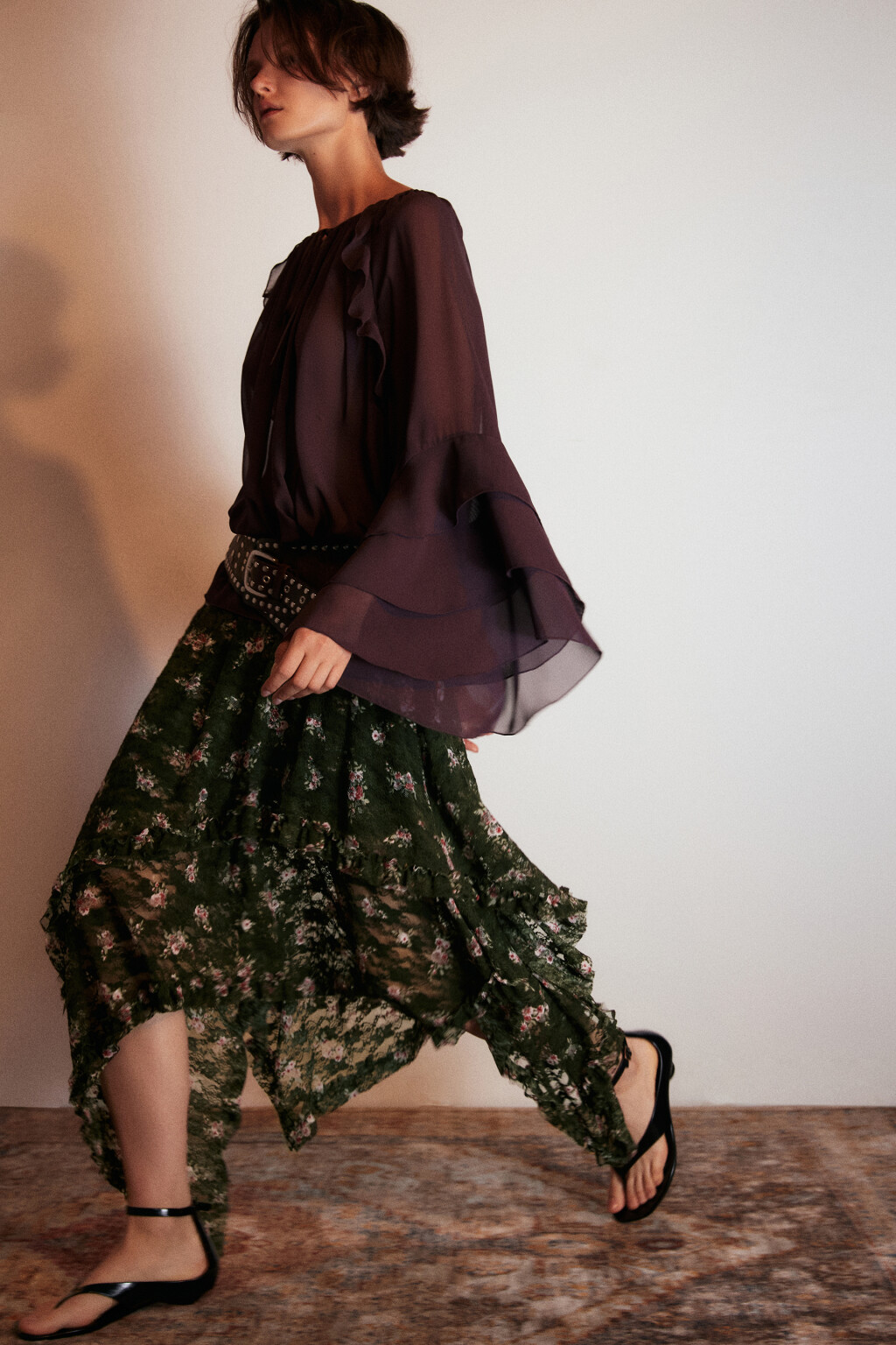 Юбка асимметричная из кружева с принтом - цвет зеленый - 1