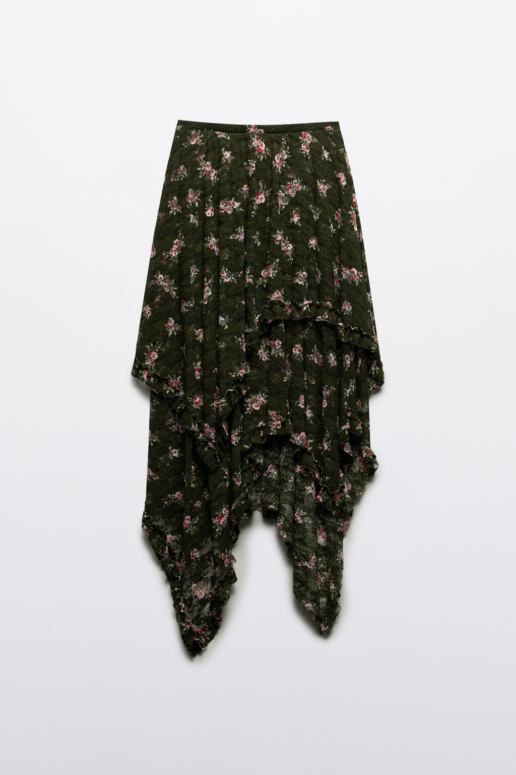 Юбка асимметричная из кружева с принтом - цвет зеленый - 8