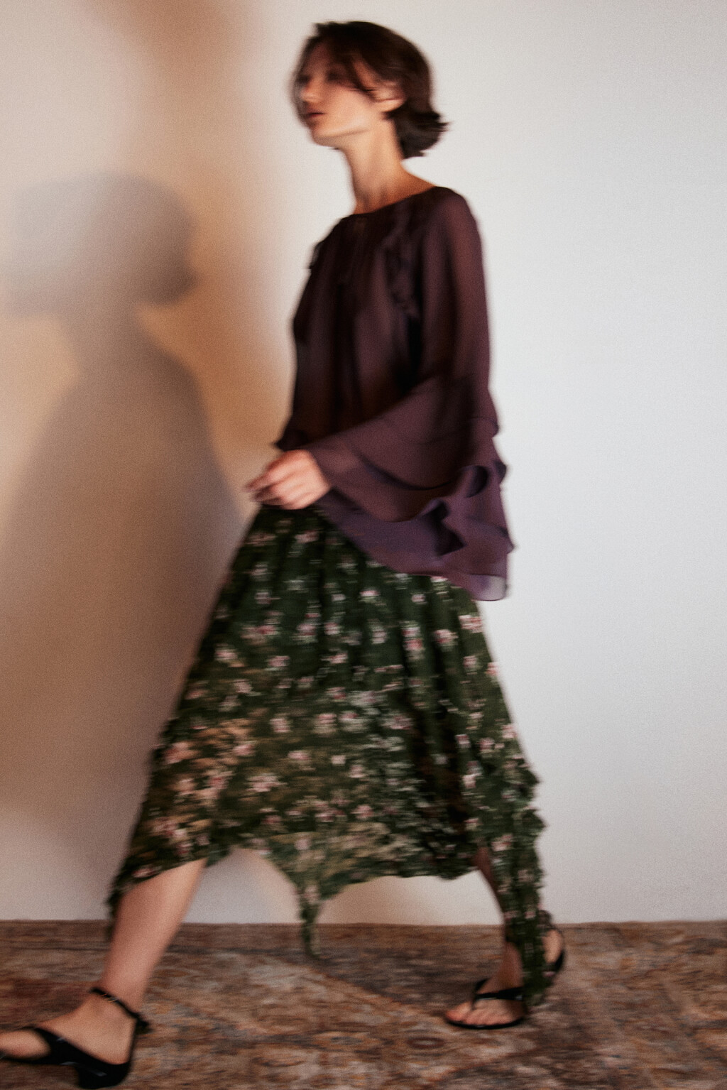 Юбка асимметричная из кружева с принтом - цвет зеленый - 2