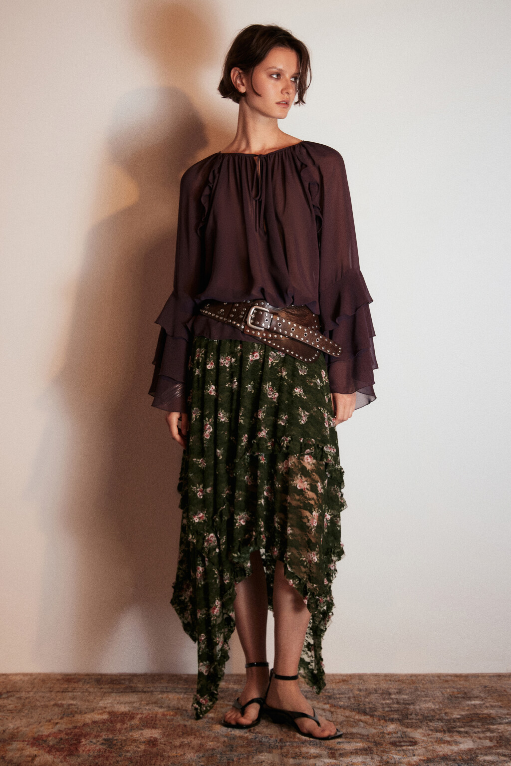 Юбка асимметричная из кружева с принтом - цвет зеленый - 5