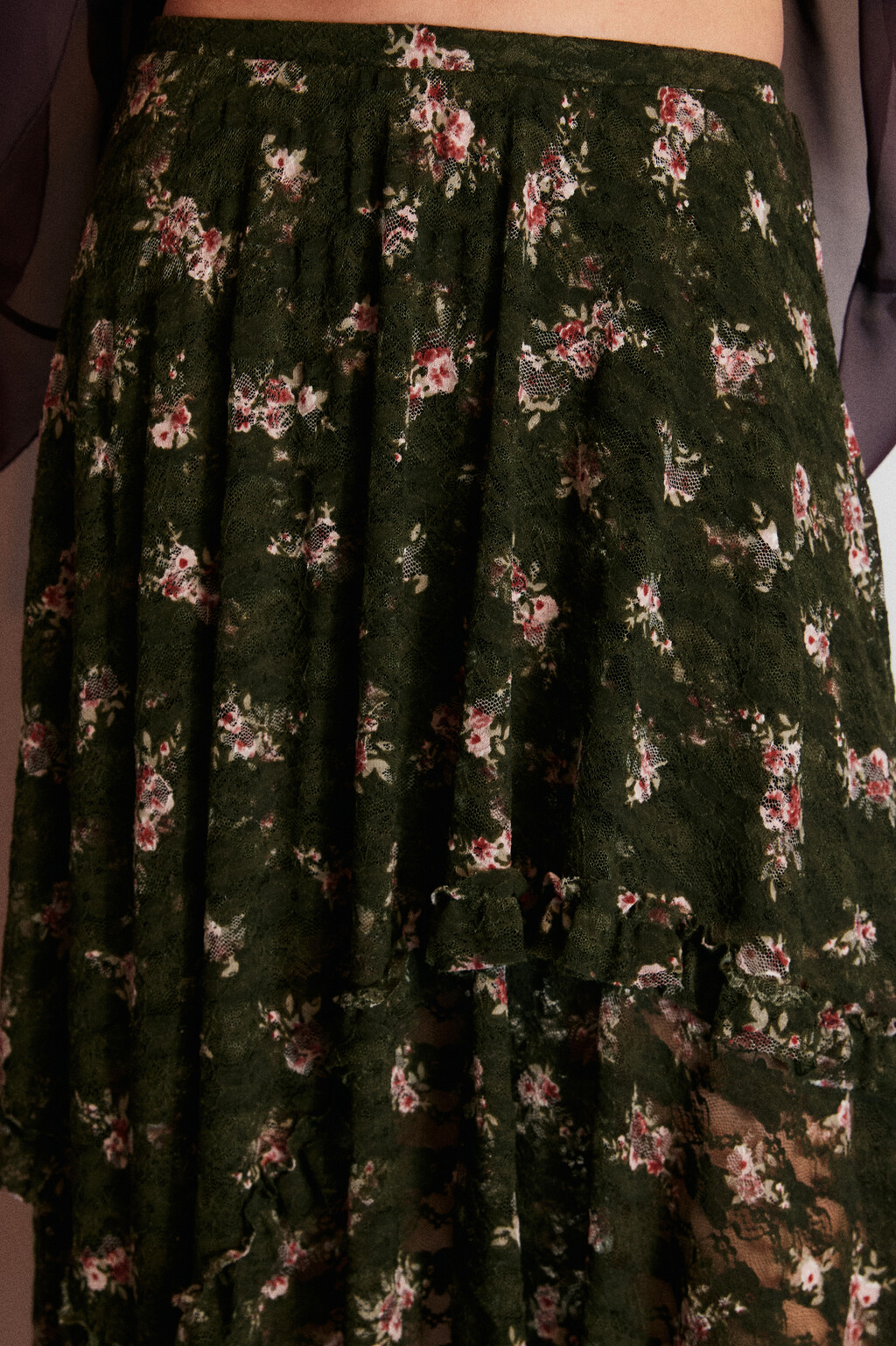 Юбка асимметричная из кружева с принтом - цвет зеленый - 6