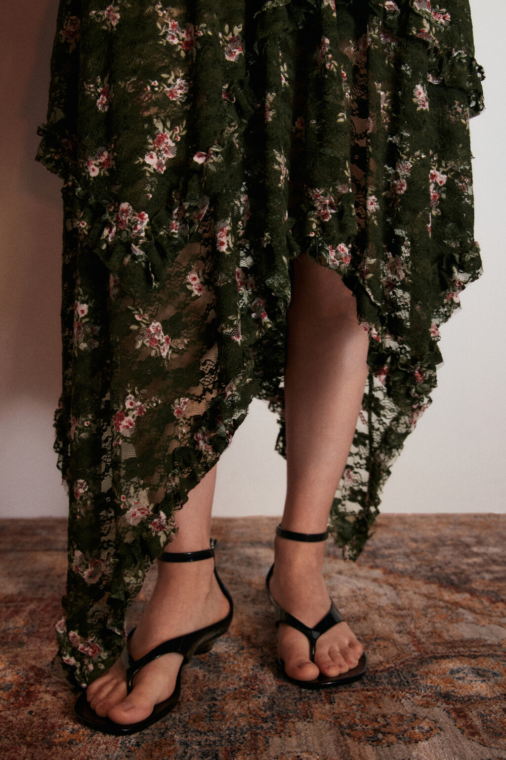 Юбка асимметричная из кружева с принтом - цвет зеленый - 7