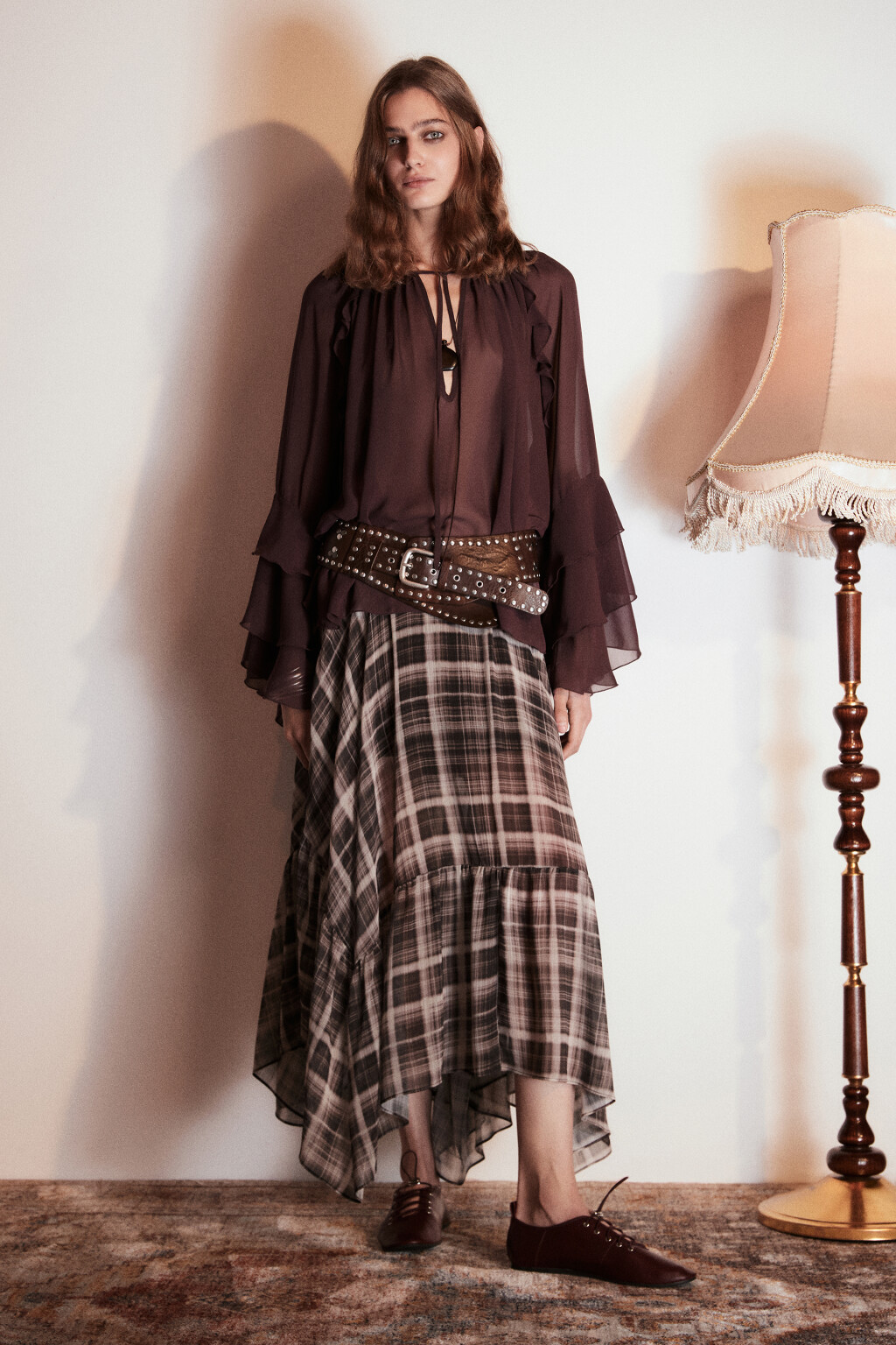 Юбка миди асимметричная в клетку - цвет коричневый - 5