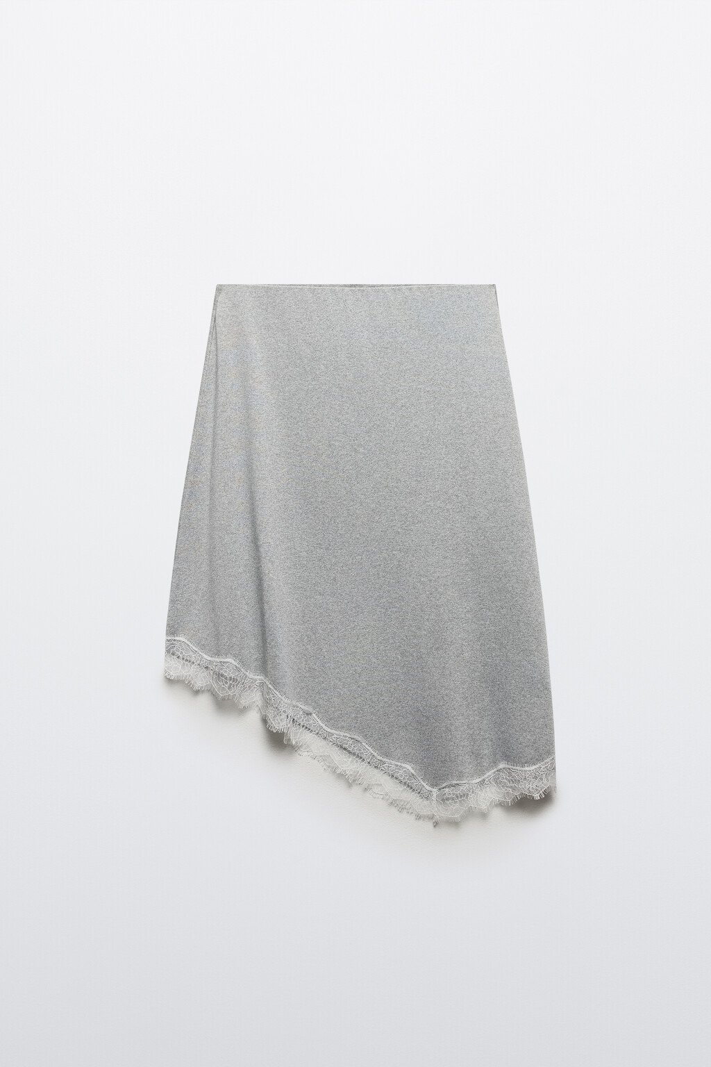 Юбка трикотажная асимметричная с кружевом - цвет серый - 7