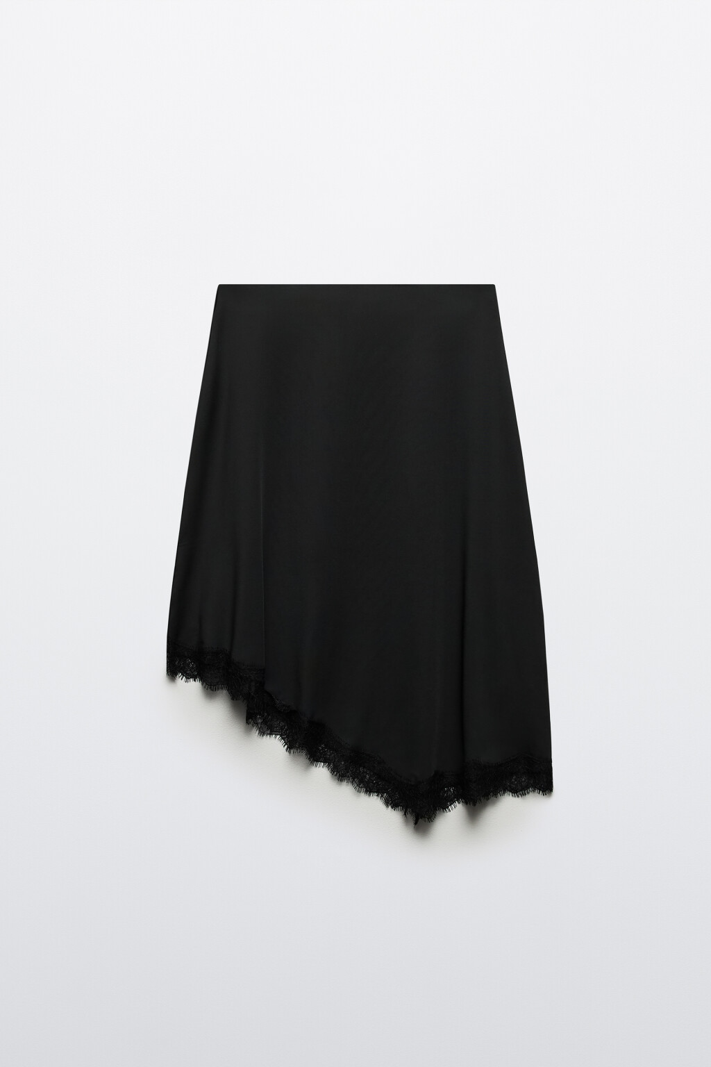 Юбка трикотажная асимметричная с кружевом - цвет черный - 7