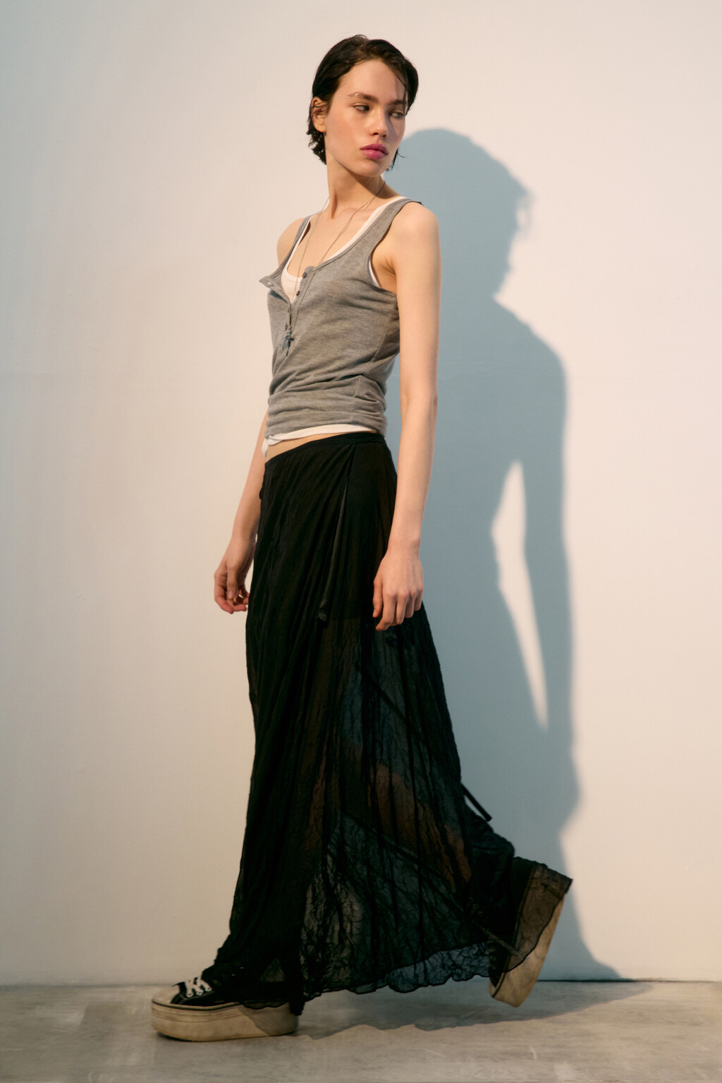 Юбка макси с запахом на завязках - цвет черный - 1