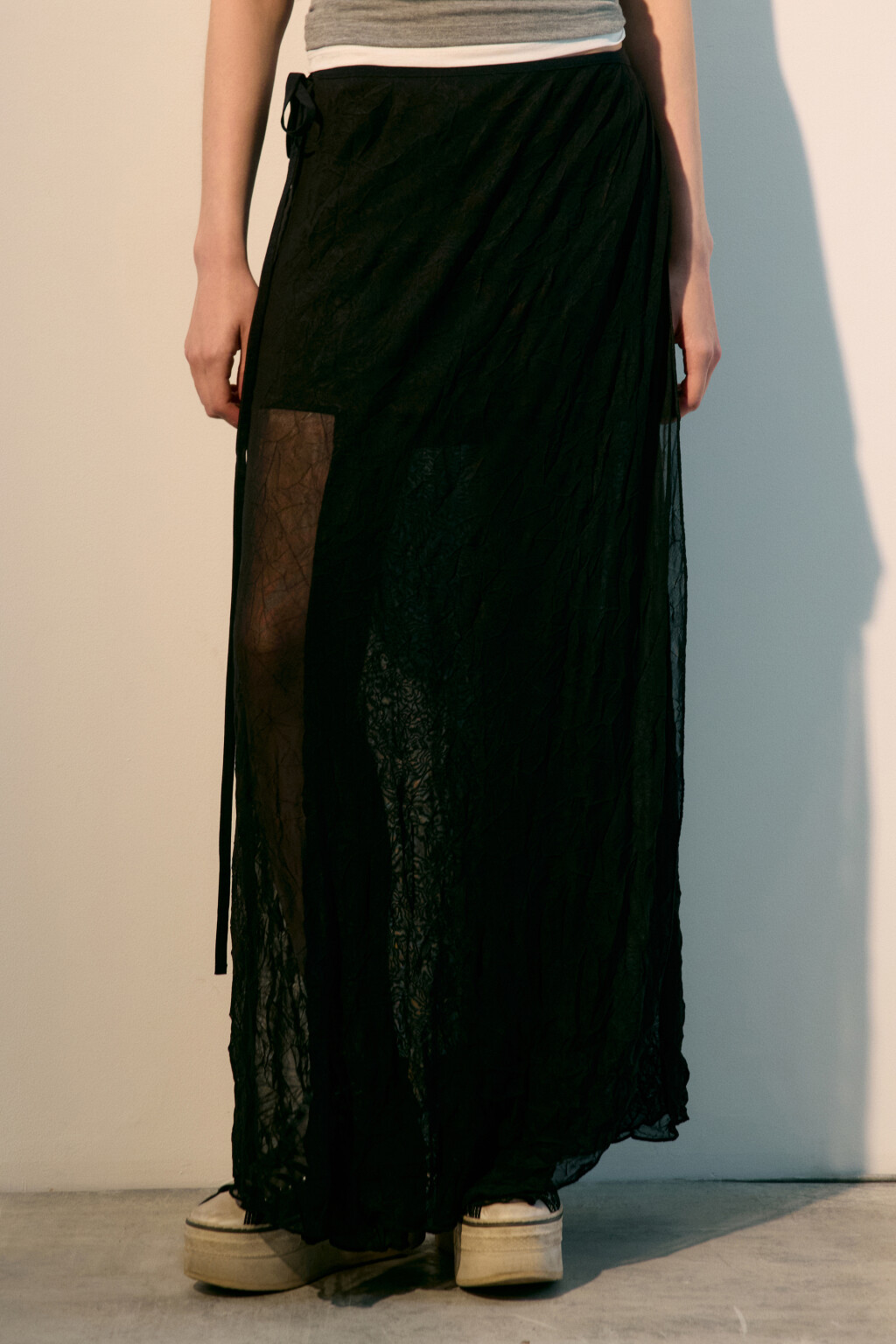 Юбка макси с запахом на завязках - цвет черный - 2