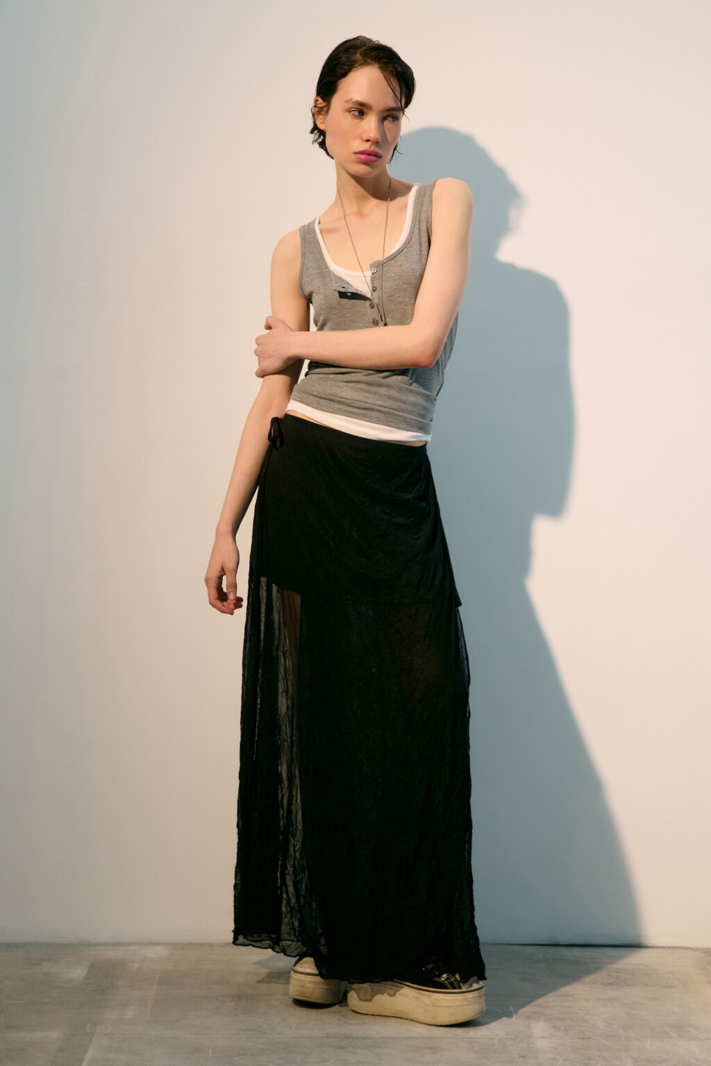 Юбка макси с запахом на завязках - цвет черный - 4