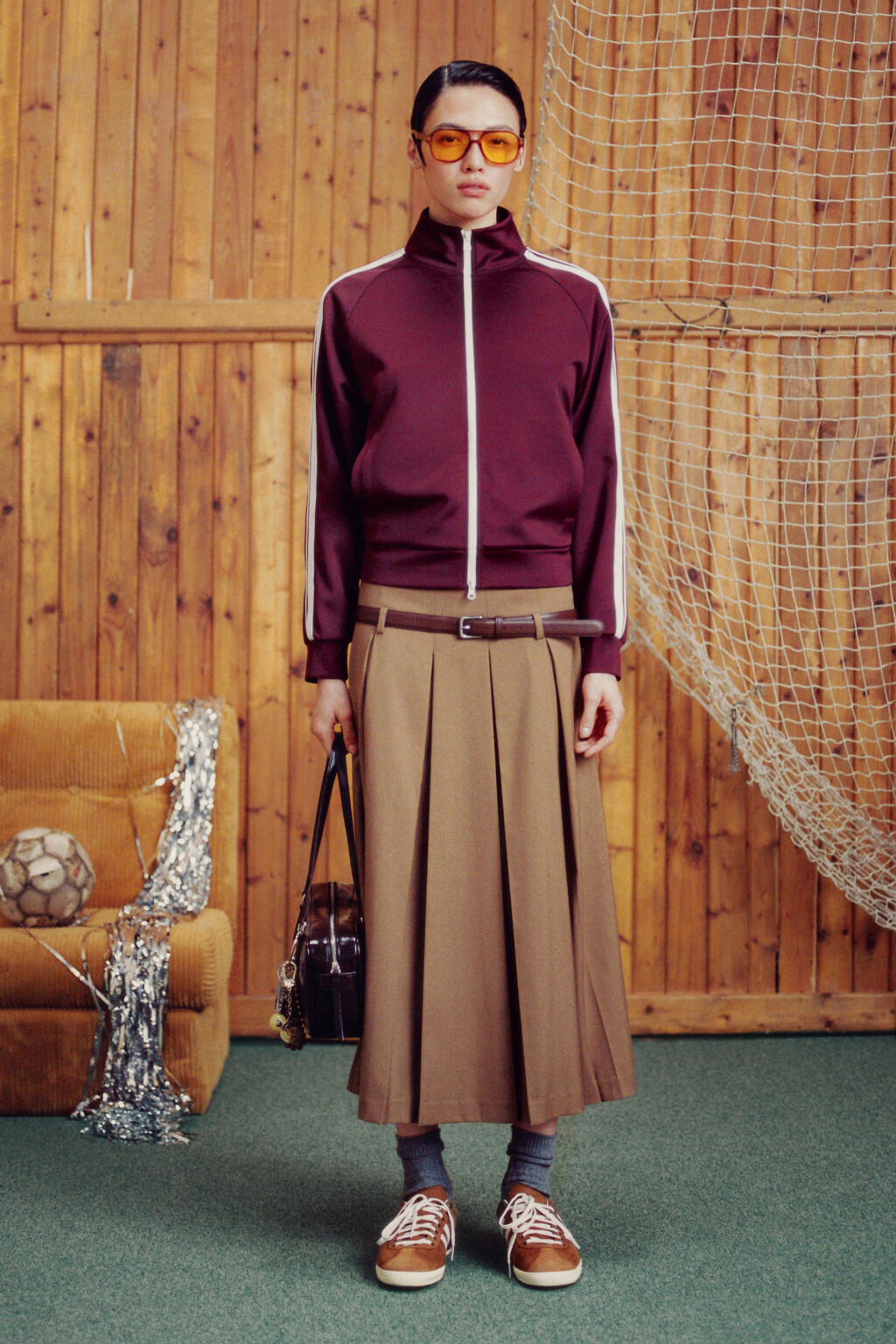 Юбка миди в складку с ремнем - цвет коричневый - 8