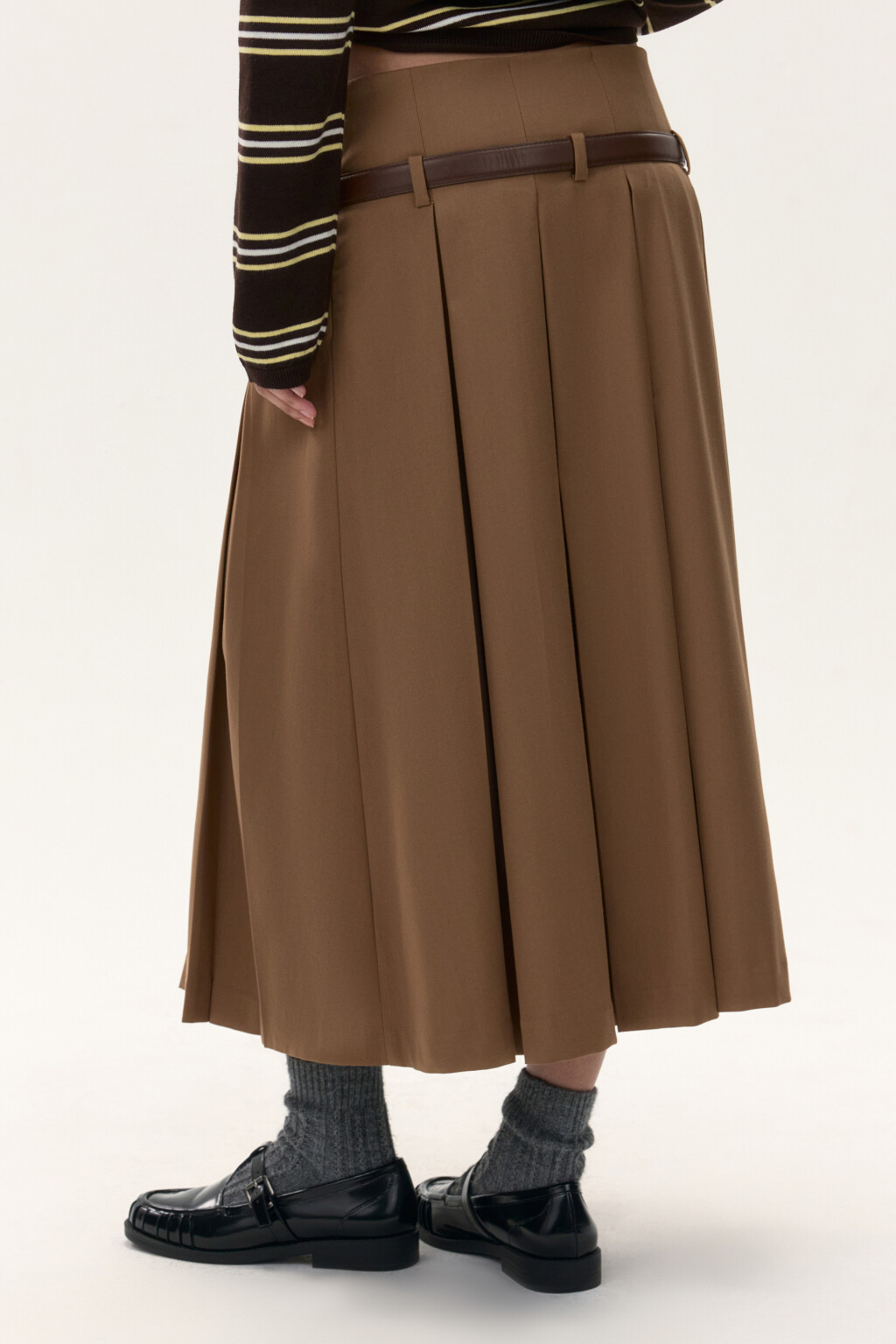 Юбка миди в складку с ремнем - цвет коричневый - 5