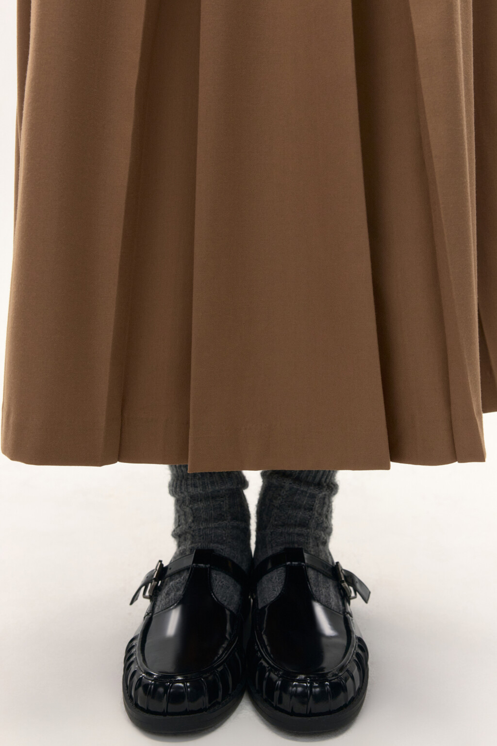 Юбка миди в складку с ремнем - цвет коричневый - 7