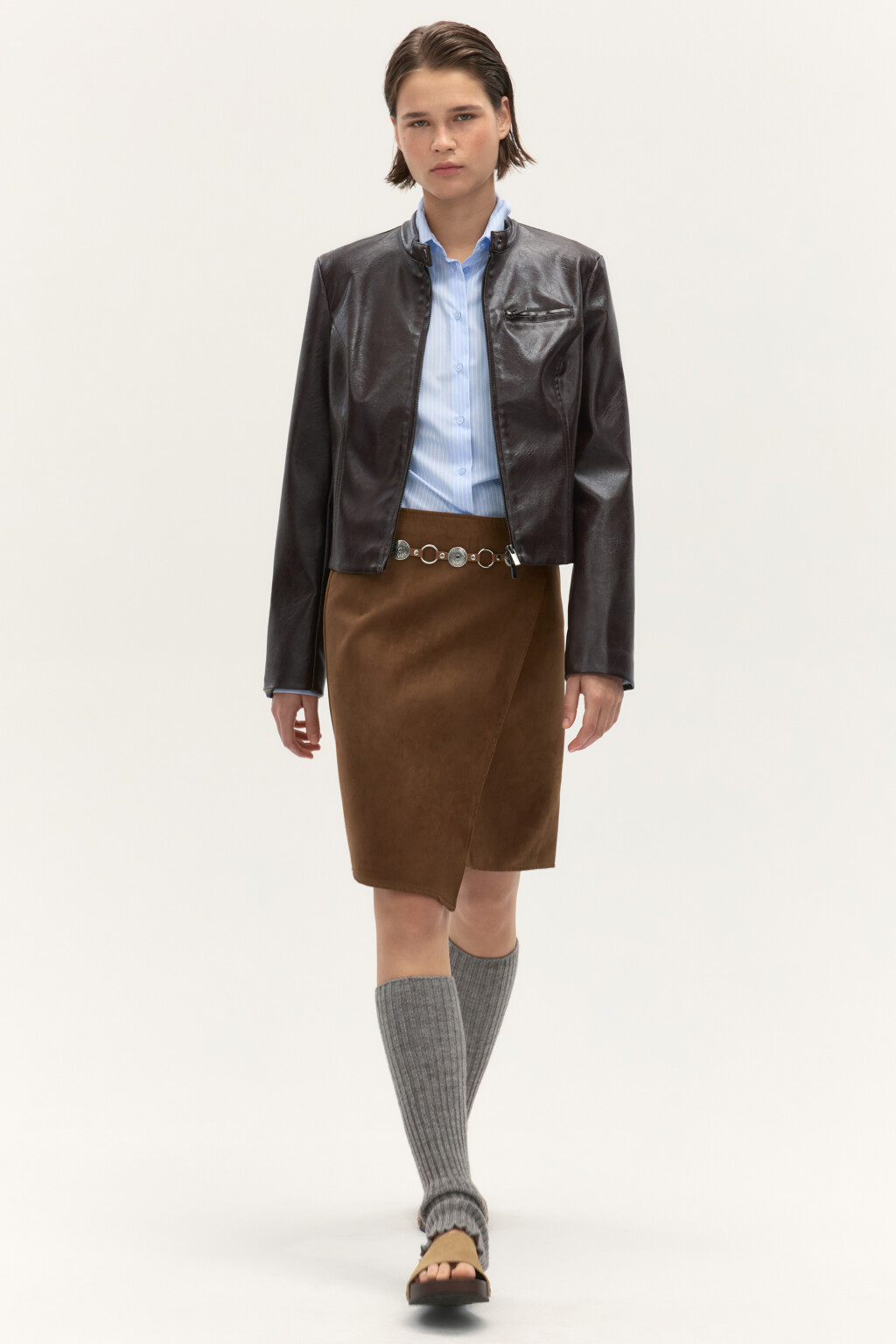 Юбка миди прямая с запахом - цвет коричневый - 2