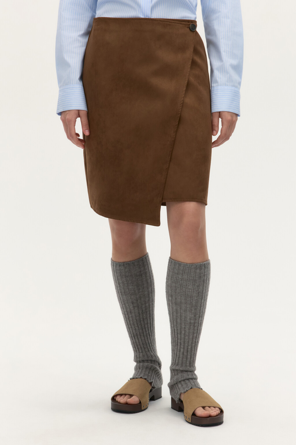 Юбка миди прямая с запахом - цвет коричневый - 3