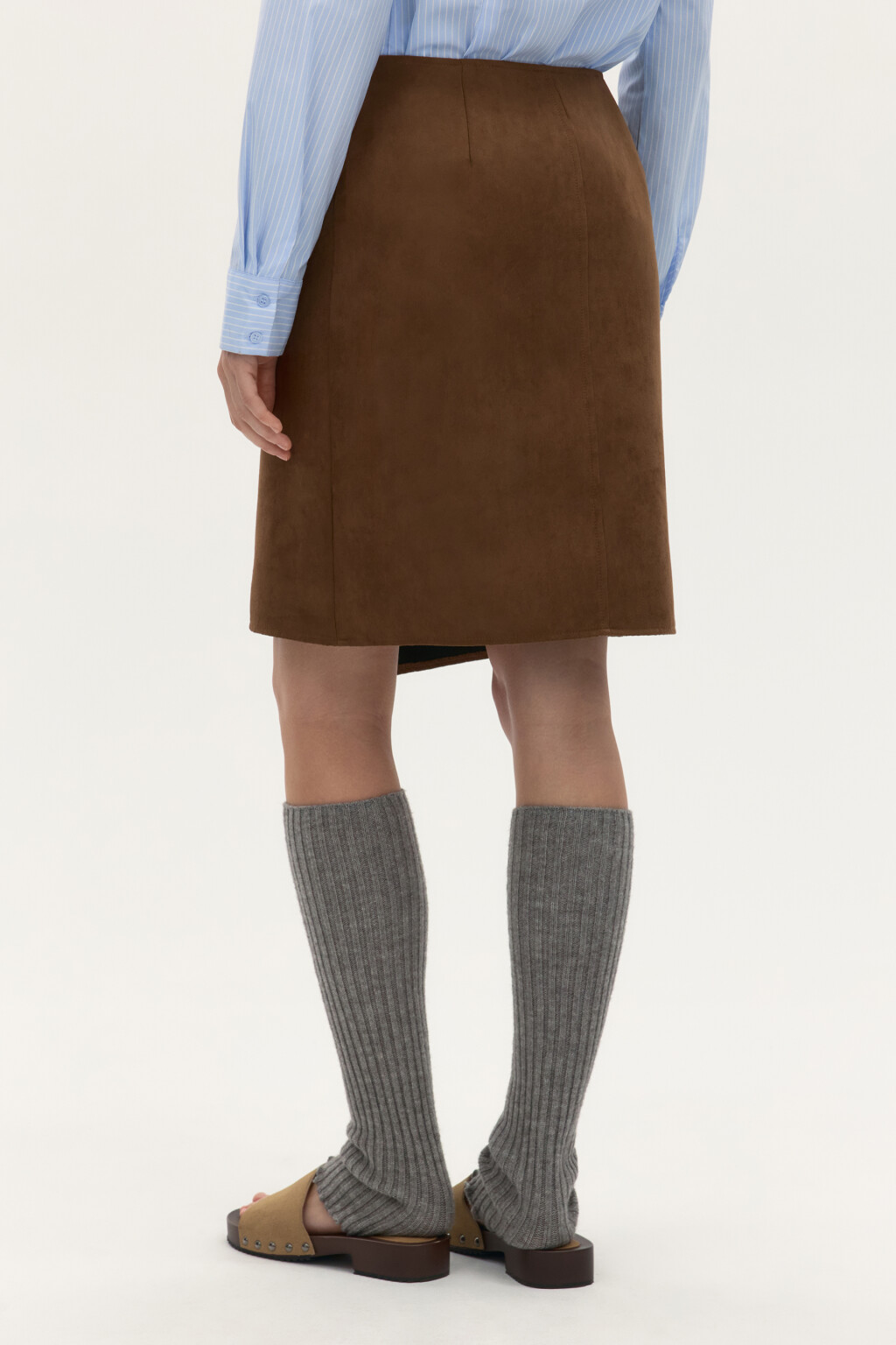 Юбка миди прямая с запахом - цвет коричневый - 4