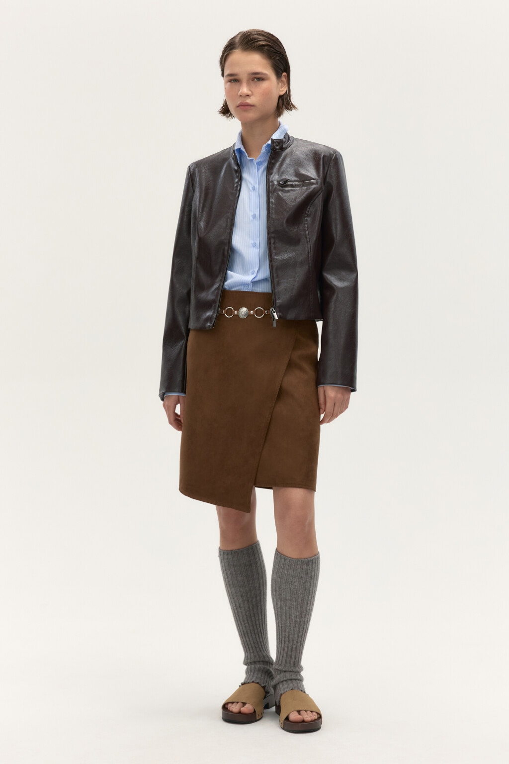 Юбка миди прямая с запахом - цвет коричневый - 5