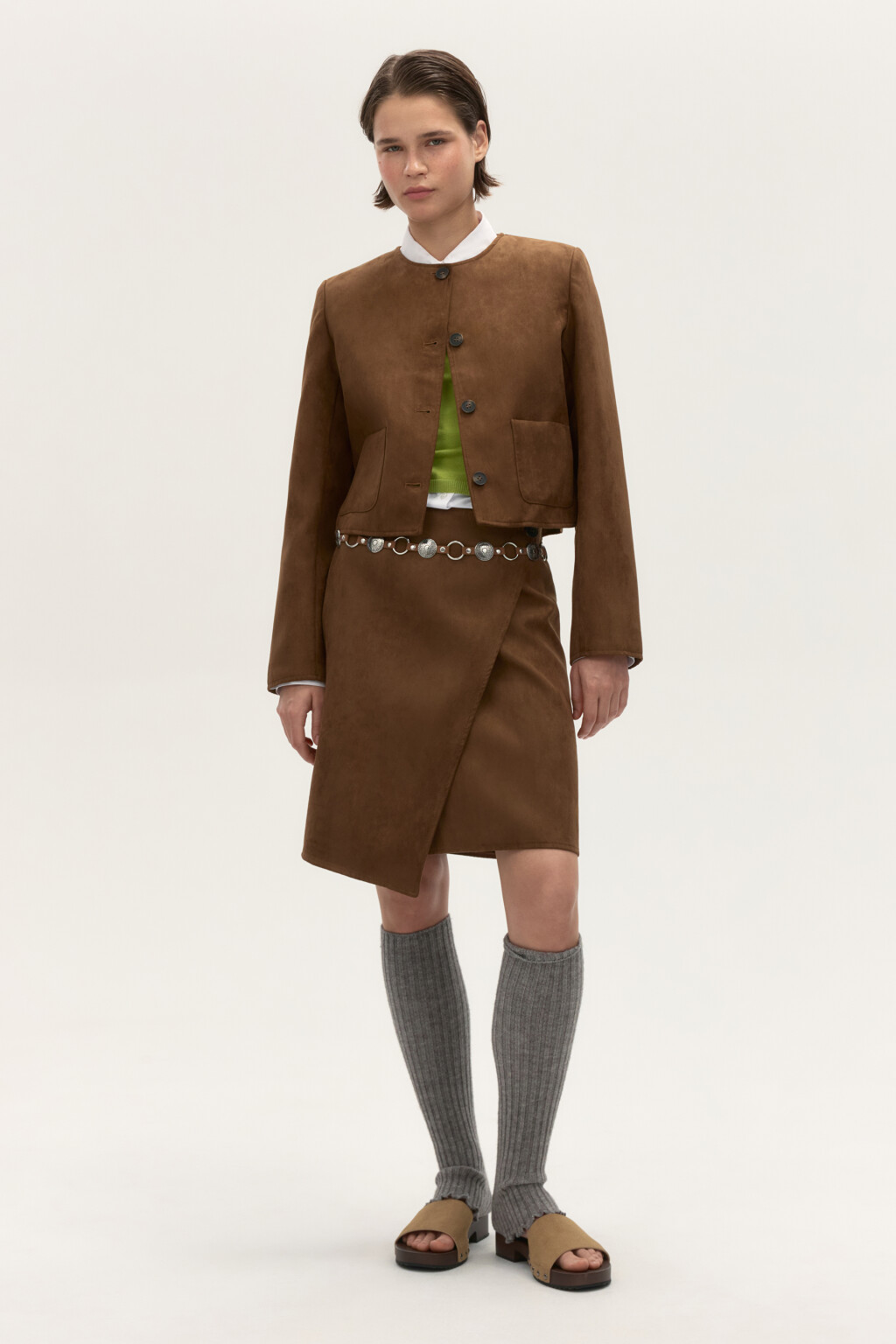 Юбка миди прямая с запахом - цвет коричневый - 6