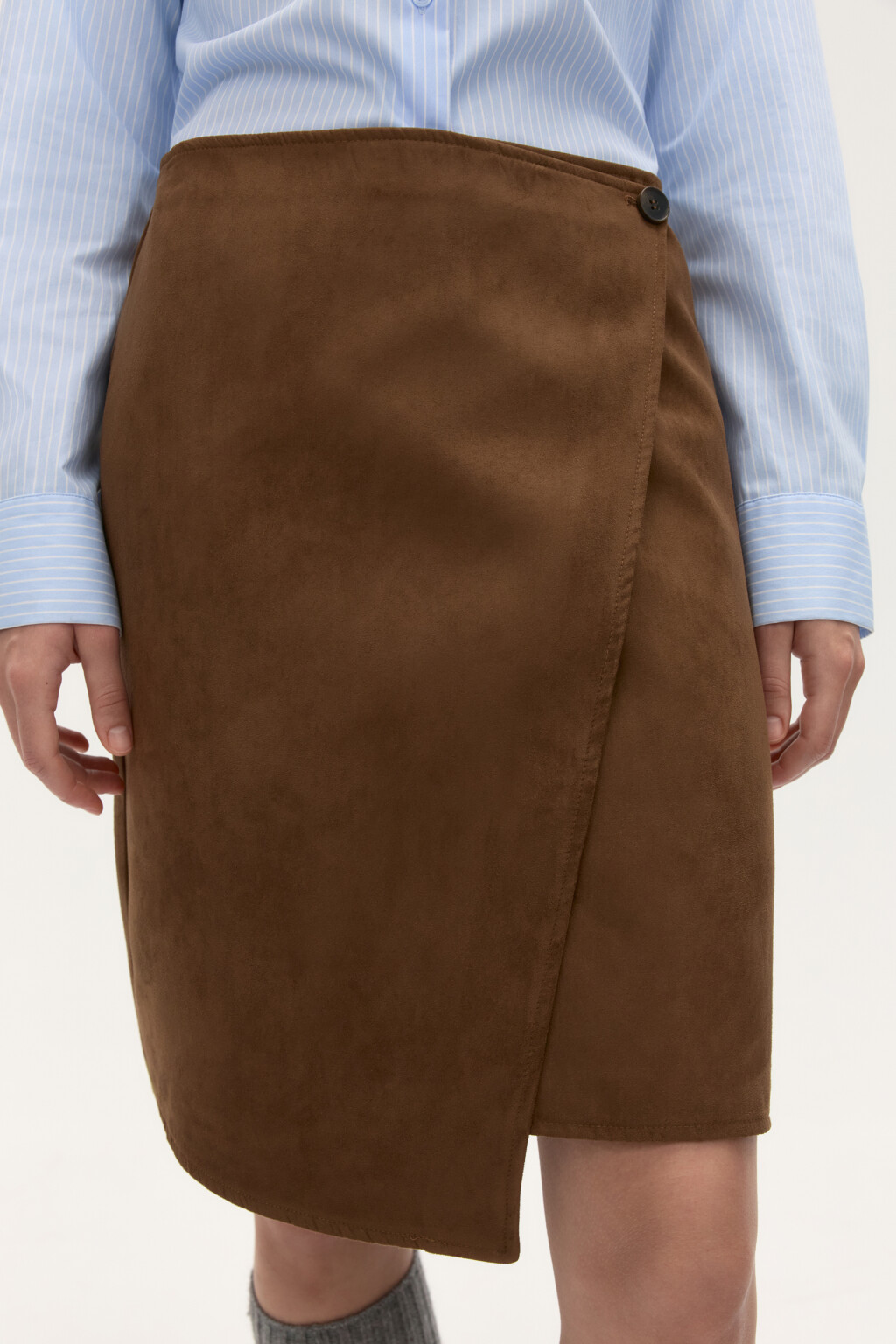 Юбка миди прямая с запахом - цвет коричневый - 7