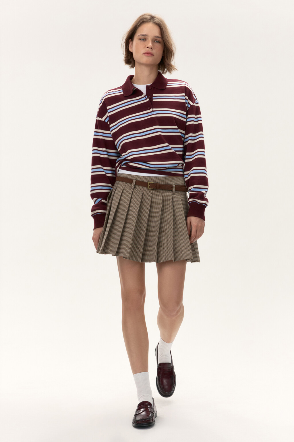 Юбка-шорты плиссированная в клетку - цвет бежевый - 1