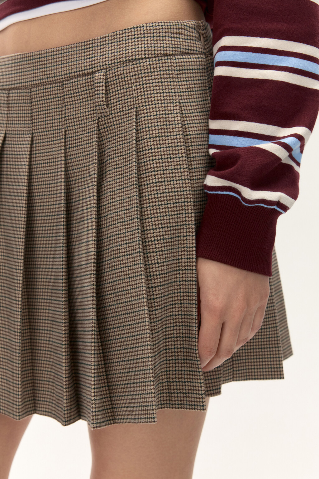 Юбка-шорты плиссированная в клетку - цвет бежевый - 6