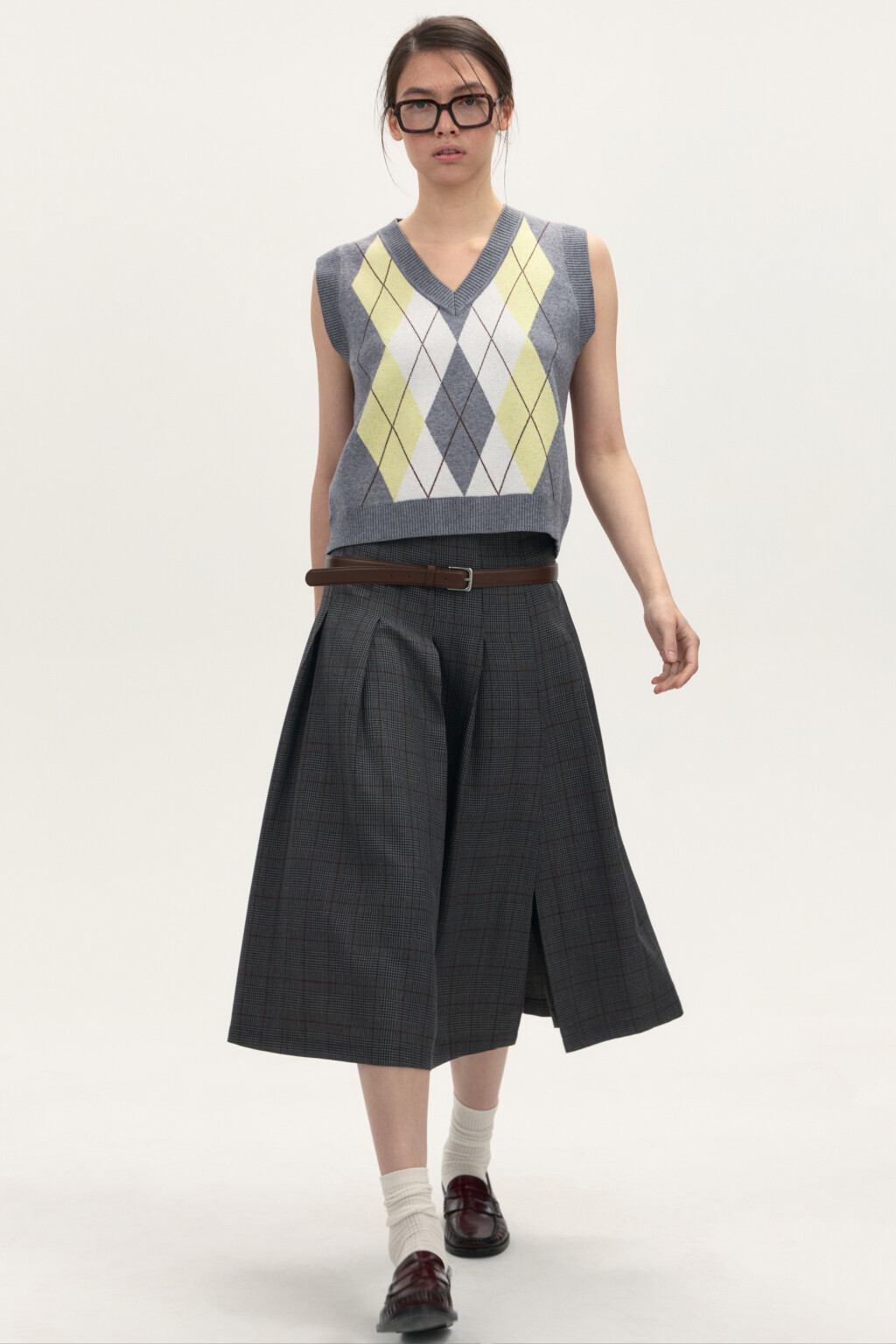 Юбка миди в складку с разрезом - цвет серый - 1