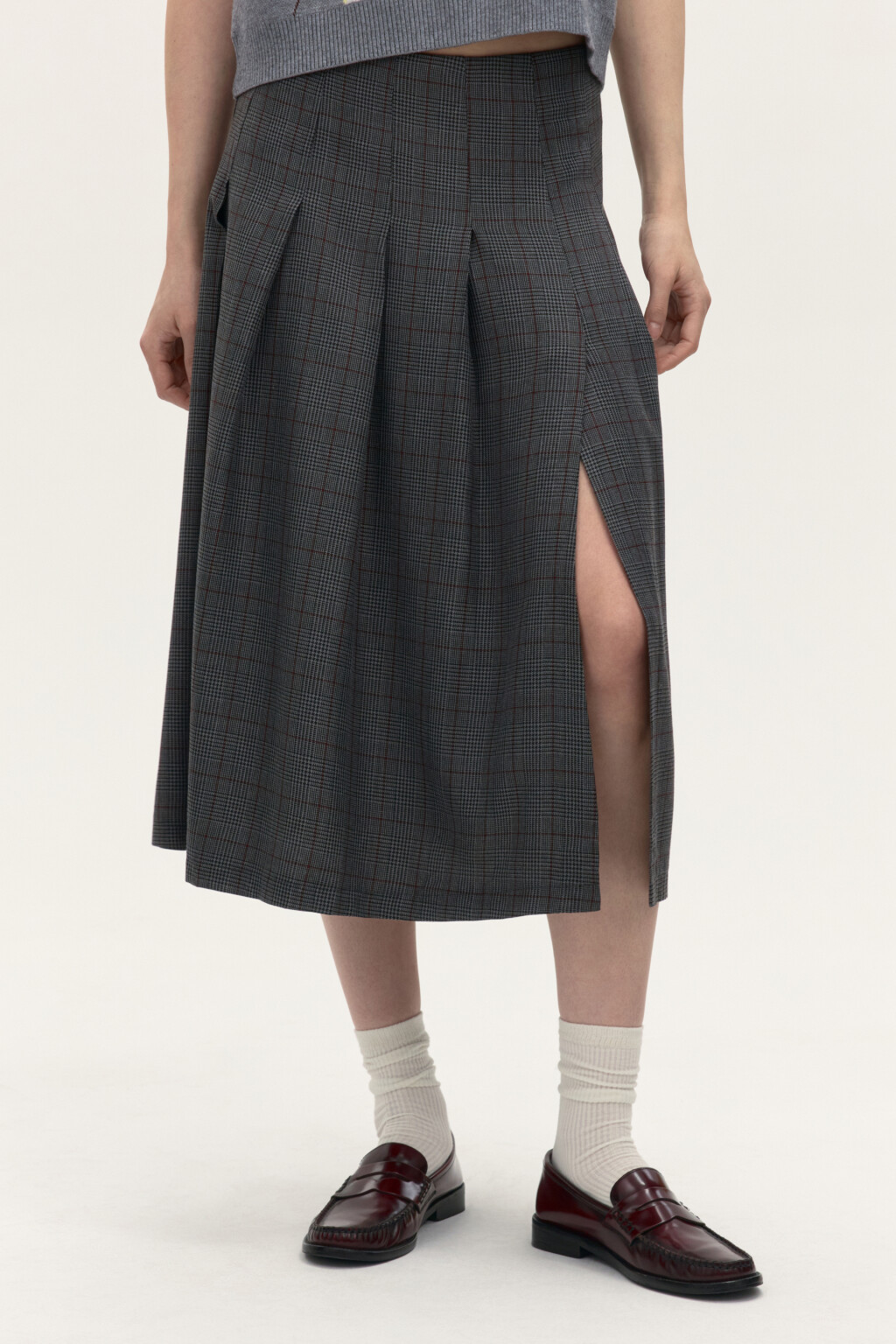 Юбка миди в складку с разрезом - цвет серый - 2