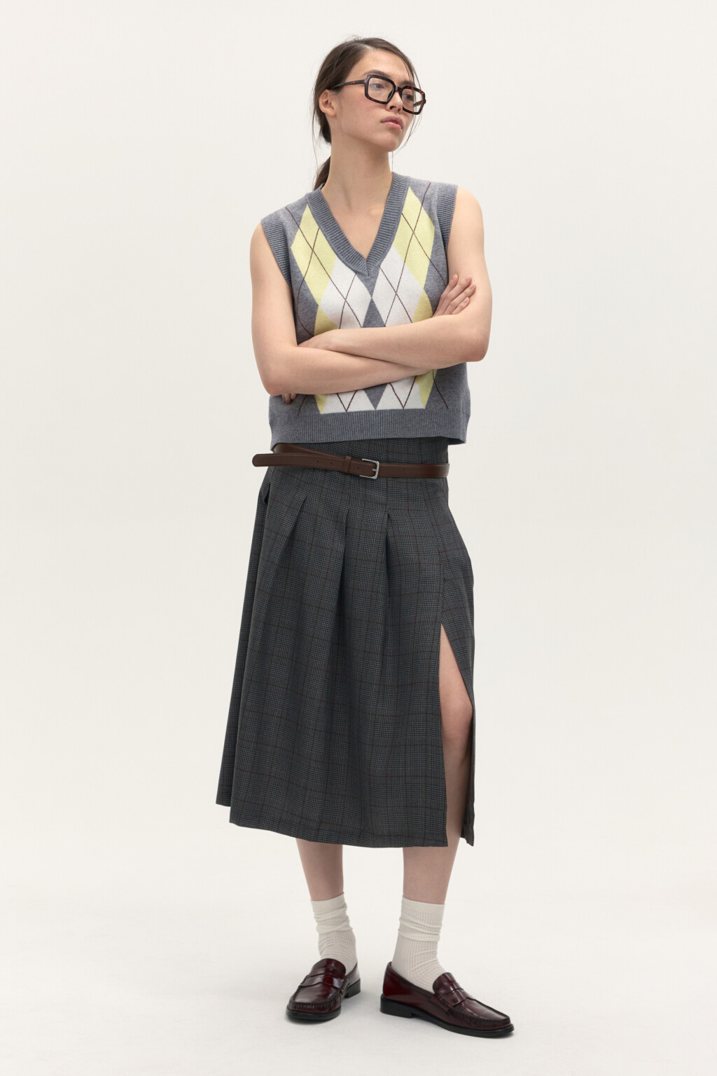 Юбка миди в складку с разрезом - цвет серый - 4