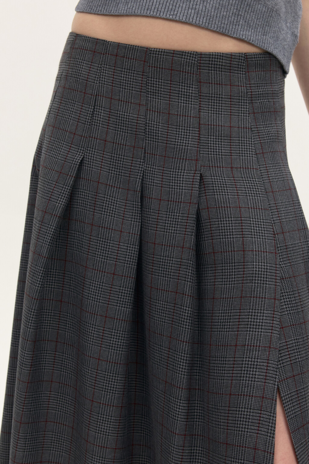 Юбка миди в складку с разрезом - цвет серый - 5