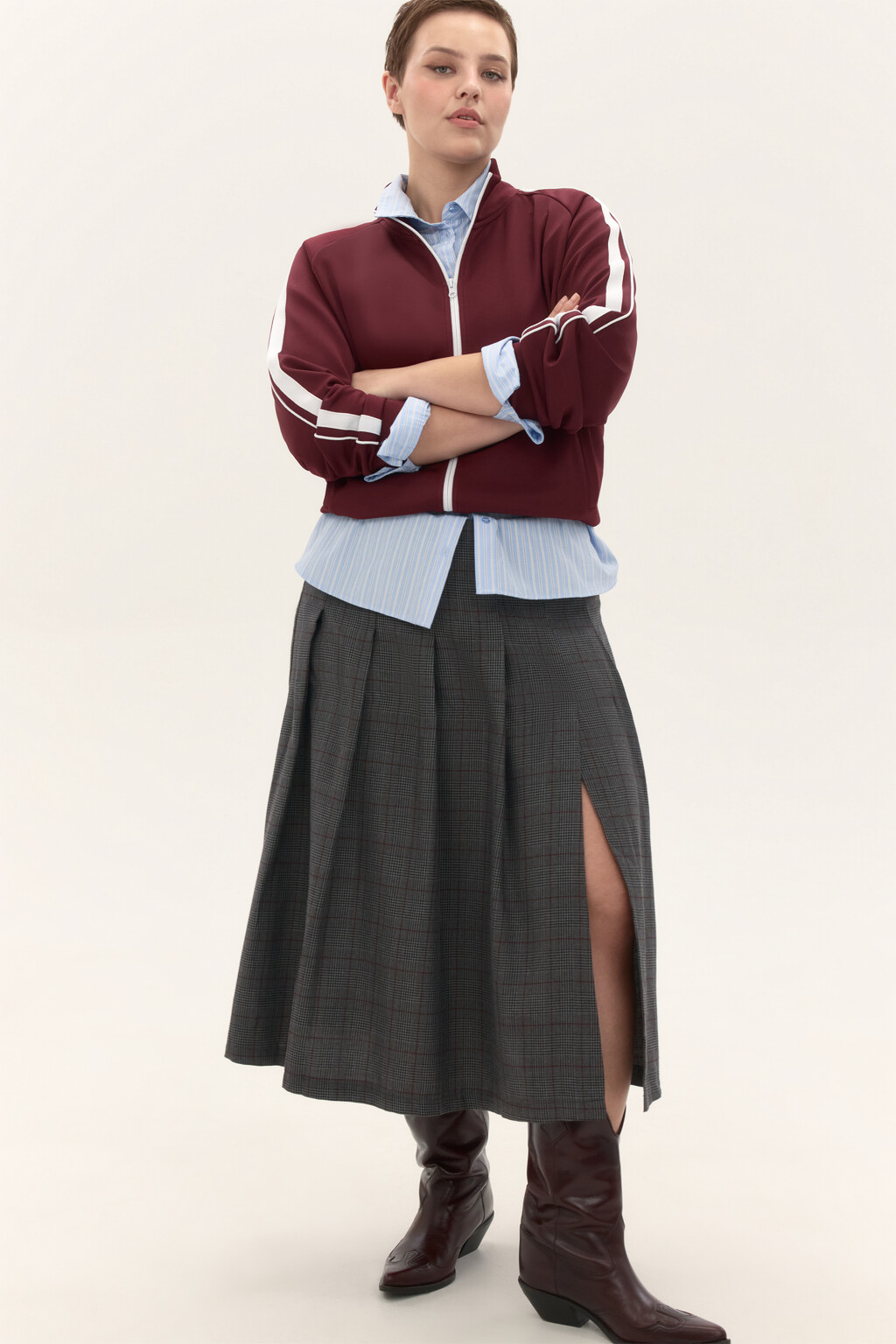 Юбка миди в складку с разрезом - цвет серый - 1