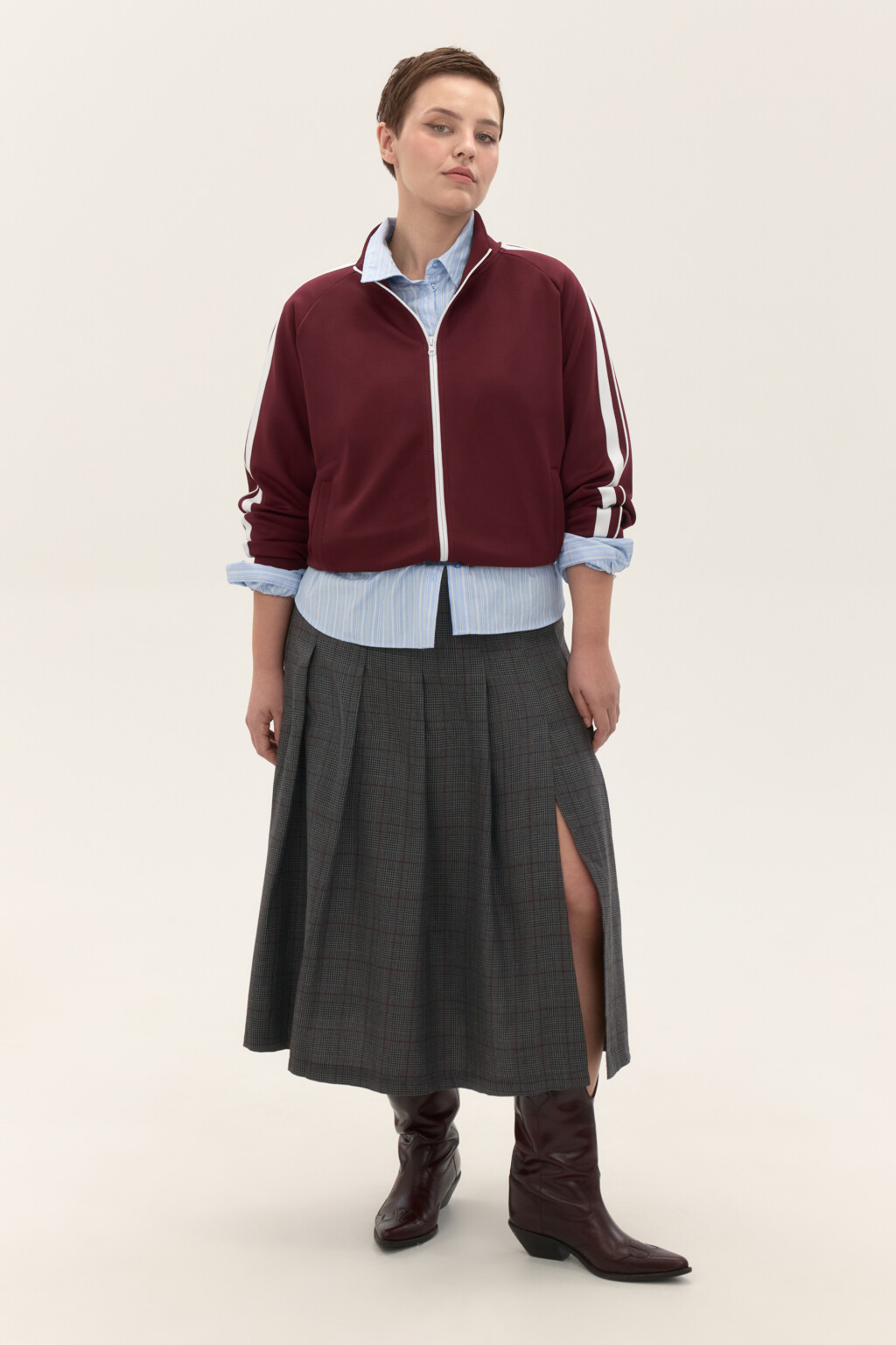 Юбка миди в складку с разрезом - цвет серый - 4