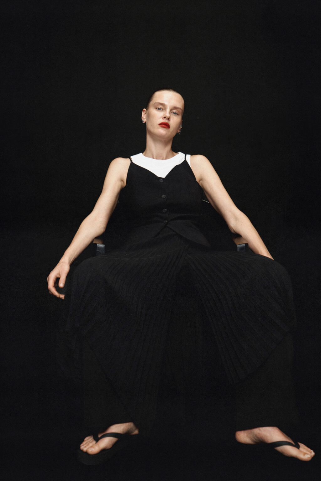 Юбка миди асимметричная с запахом - цвет черный - 1