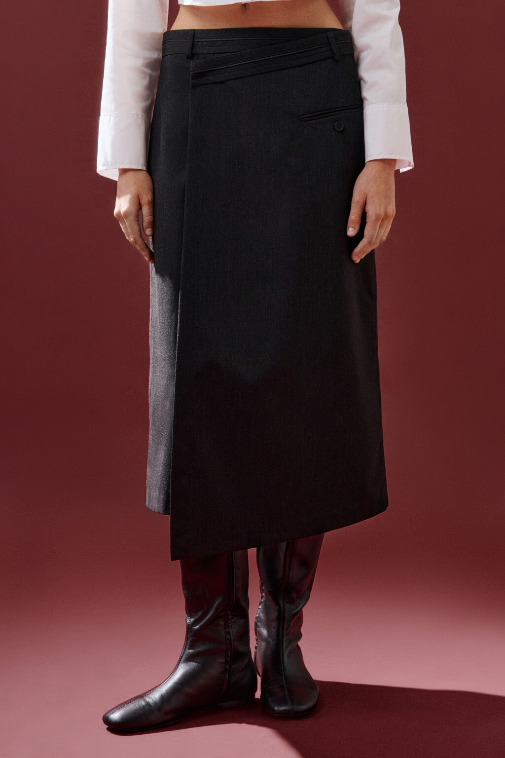 Юбка миди костюмная на запах - цвет серый - 3