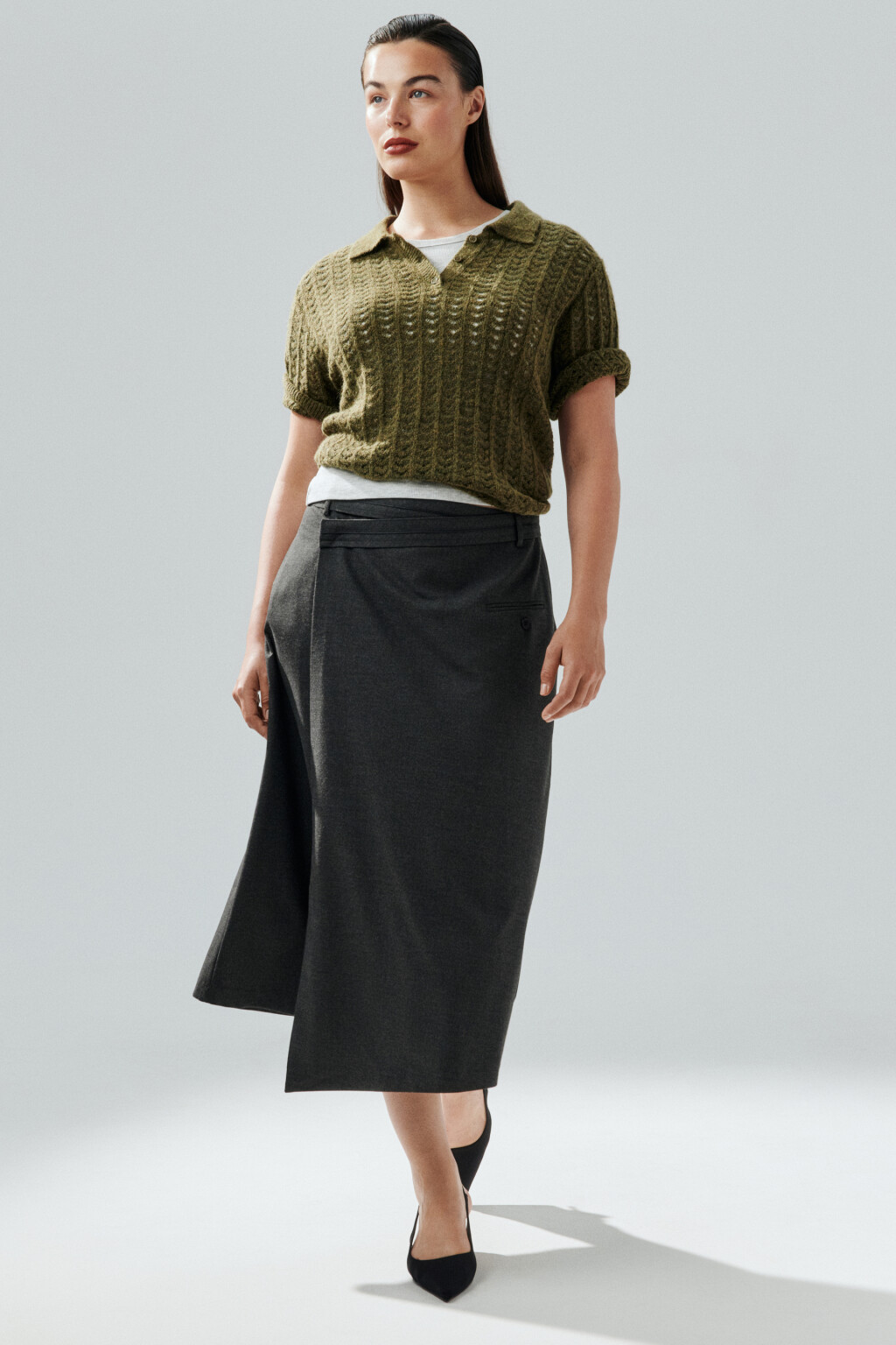Юбка миди костюмная на запах - цвет серый - 1