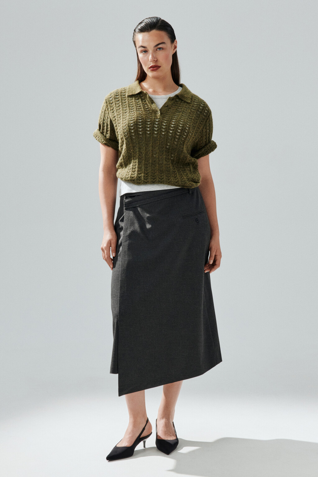 Юбка миди костюмная на запах - цвет серый - 4