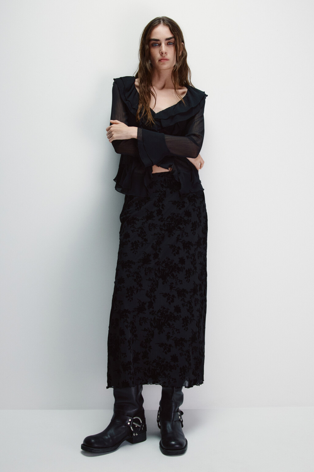 Юбка-годе с фактурным принтом - цвет черный - 1