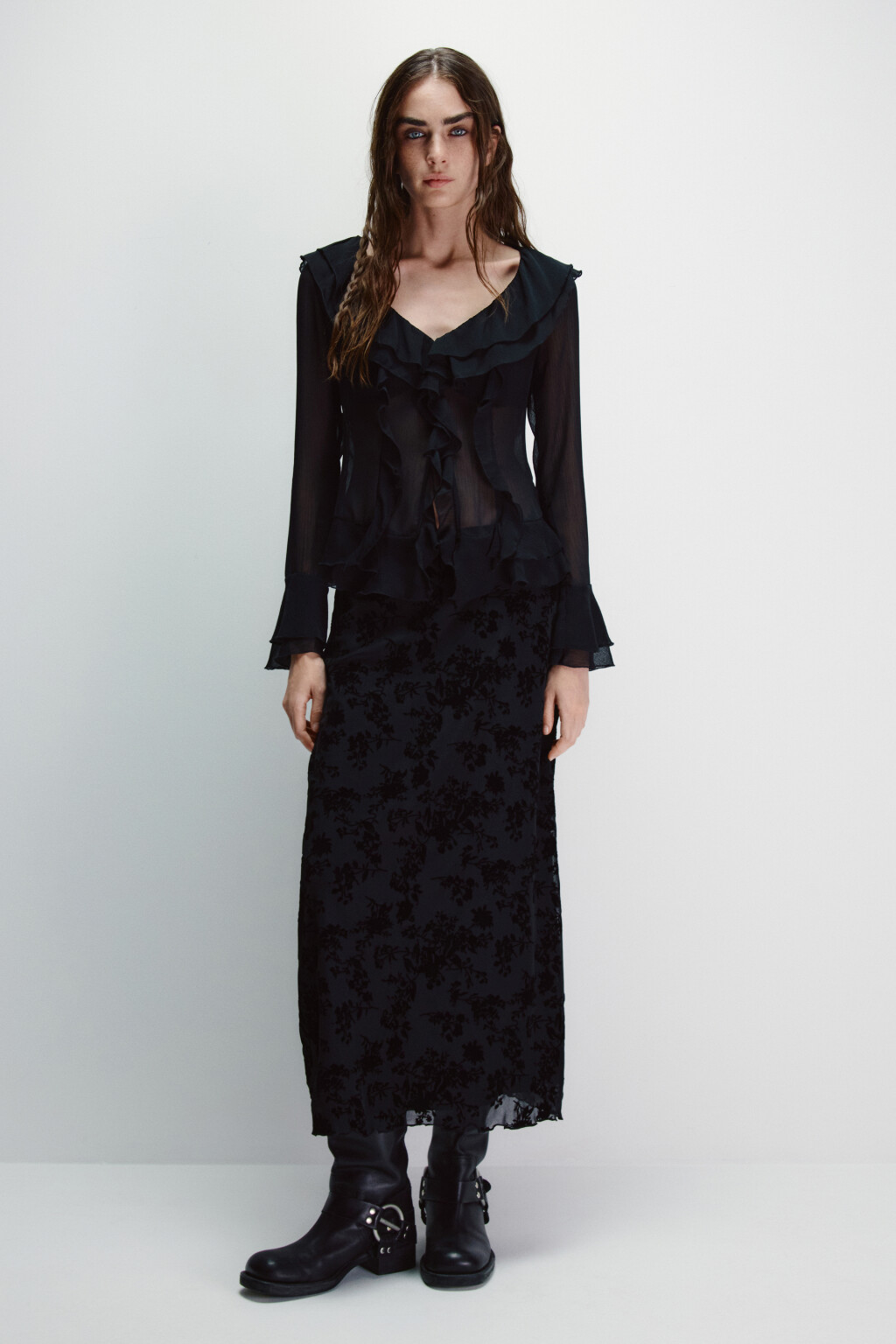 Юбка-годе с фактурным принтом - цвет черный - 4