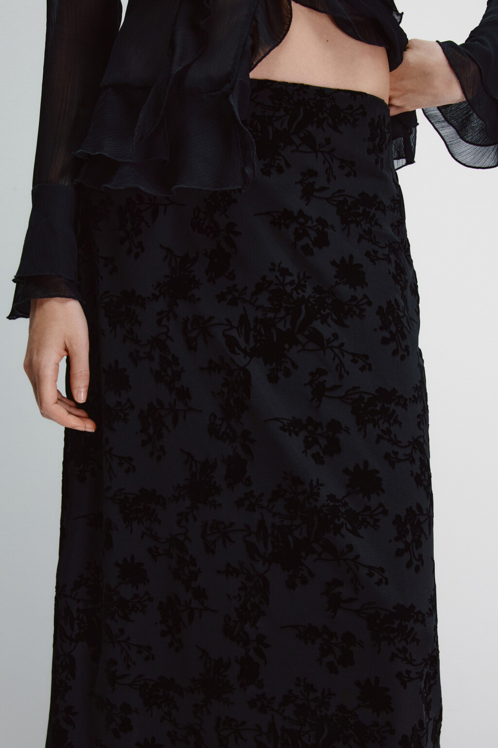 Юбка-годе с фактурным принтом - цвет черный - 5